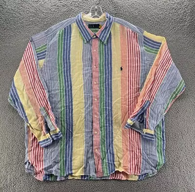 Polo Ralph Lauren Linen Shirt Long-Sleeve Mens Size 3XB Multicoloured Striped • £49