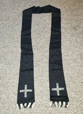 Vintage Priest Catholic Mass Vestment Stole Black Ecclesiastical Silk Brocade • $50