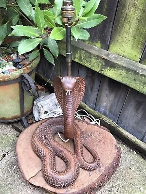 Vintage Anglo Indian Cobra Snake Table Lamp Carved Wood Working 1960/70's RARE!! • $347.27
