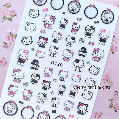 Hello Kitty NAIL STICKER Pastel Pink Black Ribbon Bow Cute Gift • $5.20