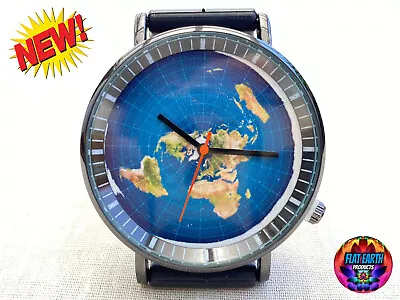 Wristwatch Flat Earth Map Blue Watch Men Women Black Azimuthal Equidistant Model • $25.95