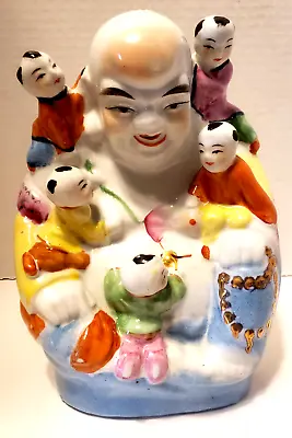 Vintage Chinese Laughing Buddha With 5 Children Porcelain Fertility Figurine • £28.48