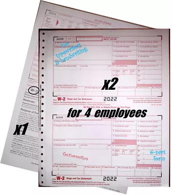 2022 IRS Tax Forms W-2 Wage Stmts For 4 Employees CARBONLESS 6-pt + (1)W3 NO Env • $9.95