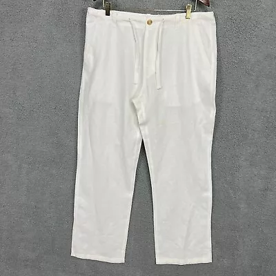 Sean John Pants Mens 36 (Actual 37) White Linen Blend Drawstring Straight Leg • $27