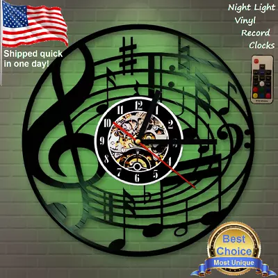 Music Note Artwork Vinyl Record LED Back Lit Wall Clock Print Metal Decor Art • $28.71