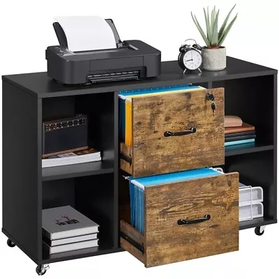 $109.99 • Buy Lateral File Cabinet With 2 Drawer And 4 Open Storage Shelf Large Printer Stand
