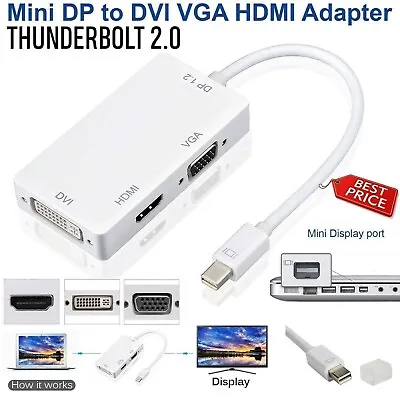 Mini Display Port (DP)Thunderbolt To HDMI Adapter VGA DVI  MacBook Pro Mac Air • £7.37