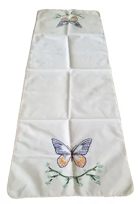 Embroidered Butterfly Table Runner Dresser Scarf Vintage 44x14 • $21.95