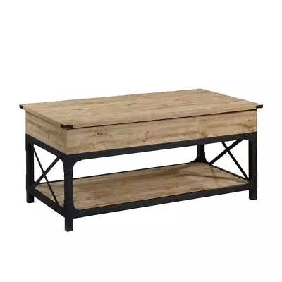 SAUDER Coffee Table 18.8  Rectangle Lift Top Shelves Metal In Milled Mesquite • $97.58