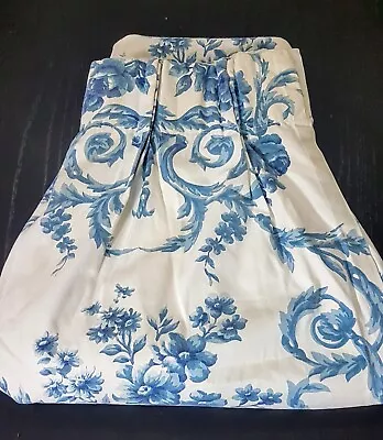 Vintage Curtain Panel-Pinch Pleat -Lined- Ivory Base With Blue Scrolls - 41 X70  • $22.08