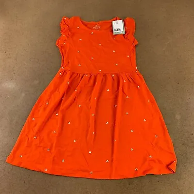 H&M Girls Fit & Flare Dress Orange White Cherry Ruffles Sleeve Crew 8-10 Y New • $14.44