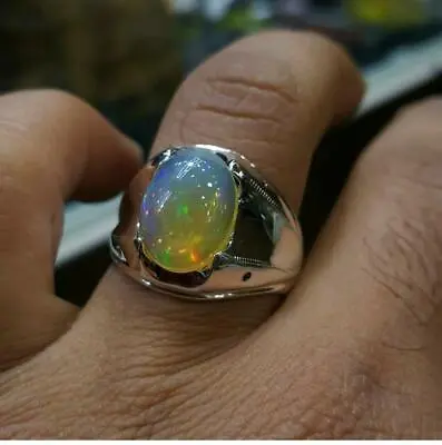 Natural Opal Gemstone With 925 Sterling Silver Ring For Men's #3057 • $93.44