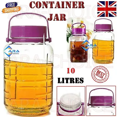 10 Litre Large Glass Preserve Beverage Food Juice Air Tight Container Jar UK • £15.49