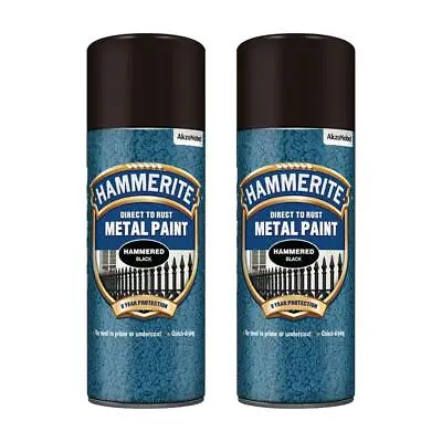 2x Hammerite Direct To Rust Hammered Black Aerosol Fast Drying Spray Paint 400ml • £23.99