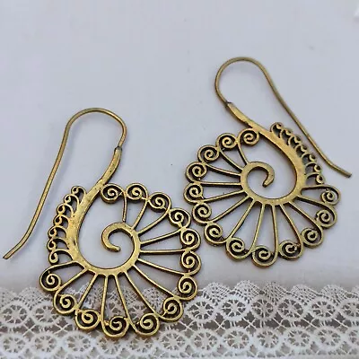 Vintage Bohemian Earrings Long Statement Gold Tone Boho Queen Swirls Gypsy VTG • $23.20