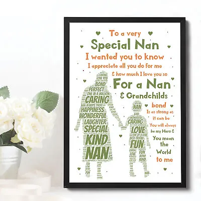 Nan Gifts / Nan Framed Poem Print / Keepsake Gift For Nan Nanny / Christmas Gift • £6.99