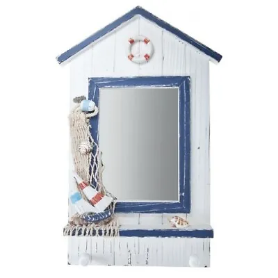 Rectangle Mirror Wood Nautical Coastal  Feature Seaside Bathroom Driftwood Shell • £27.95