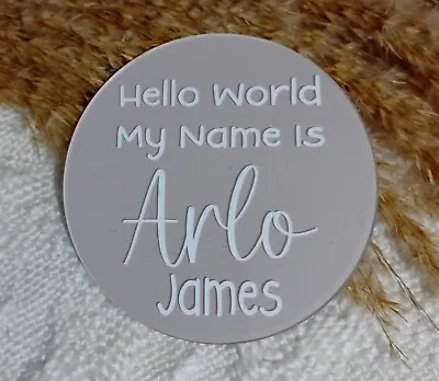 Baby Name Announcement Plaque - Newborn Arrival Sign - Hello World - Photo Props • £7.95