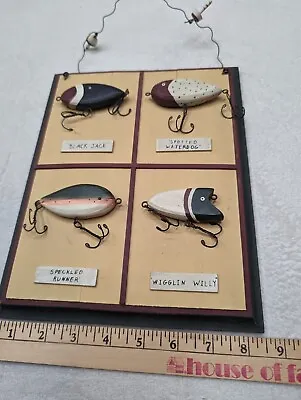 Fishing Cabin Rustic Plaque Signs Fisherman Wall Hanging Decor 4  Lure Display.  • $18.12