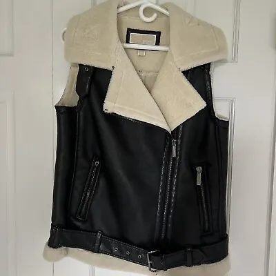 Michael Kors Faux Lamb Shearling Moto Vest Black XS • $55