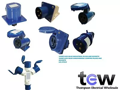 240v 16amp 3pin Blue Industrial Plugs And Sockets Ip44 Camping Caravan Lead • £6.95