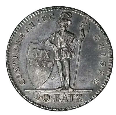 1812-Swiss Canton Of Vaud 40 Batzen (AU 53-ANACS) • $999
