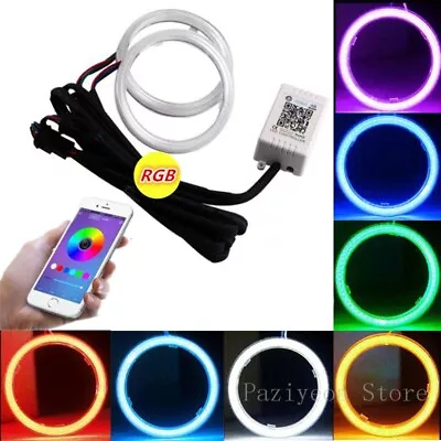 RGB 60-120MM COB LED Angel Eye Lights Halo Rings Phone APP Control Headlight DRL • $45.98