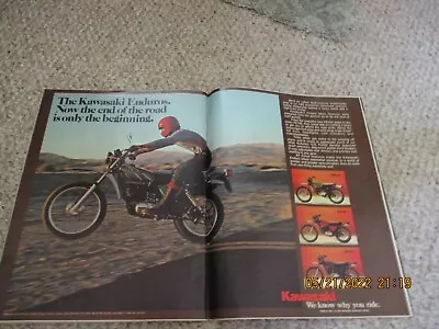 1977 Kawasaki Enduro Cycle Ad - KE-250 KE-175 KE-125 KE-100 2 Pgs • $9