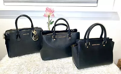 Michael Kors Black Leather Handbag Set Of 3 Shoulder Bags Lot Of Designer Purses • $149