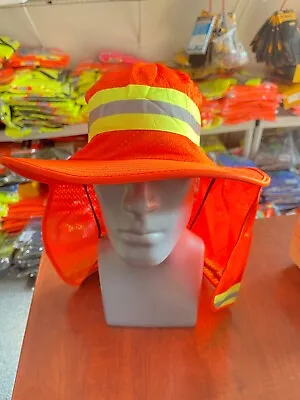 Hi Vis Reflective Work Safety Neck Flap Boonie Hat Orange  Bucket Cap • $6.99