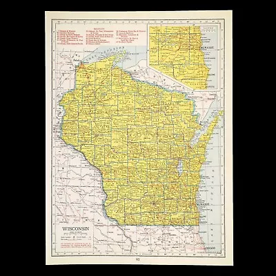 Vintage WISCONSIN Railroad Map Depot Towns Superior Madison MStP&SSM RR WWII Era • $11.95