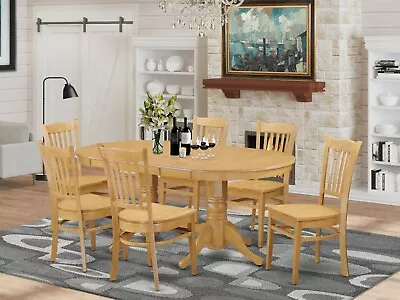 7pc Vancouver Dining Room Set Oval Table + 6 Groton Wood Seat Chairs Light Oak • $995