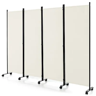 4-Panel Folding Room Divider 6FT Rolling Privacy Screen W/ Lockable Wheels White • $69.99