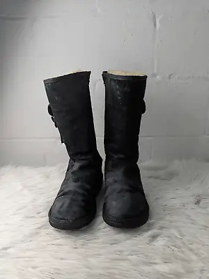 UGG Australia Retro Buckle Cargo Tall Zip Black Pocket Sheepskin Boots Sz 9 1895 • $25.71