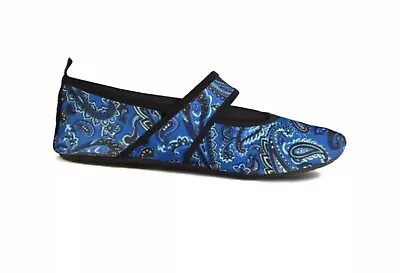 Nufoot Paisley Mary Jane Footie Slippers Yoga Socks Travel Shoes Betsy Lou Sz S • $11.99
