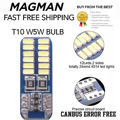 T10 W5W Canbus LED Bulb  24SMD  3014  No Error 194 168  White 6000k 12v • $9.44