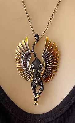 Bastet Necklace Egyptian Revival Enamel Cat God Pendant Egyptian Revival Jewelry • $26