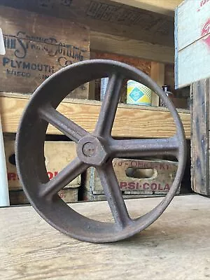 Antique 10” Cast Iron Flat Belt Farm Pulley Wheel 2 3/4”W Steampunk Industrial • $49.99