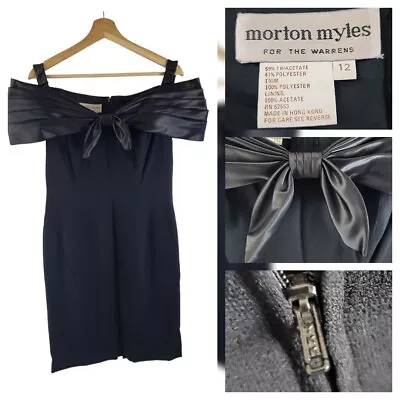 Vintage 80s Morton Myles Black Cocktail Dress With Bow Detail Size 10/12  • $64.17