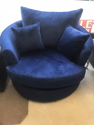 Swivel Round Cuddle Chair  Blue Fabric Living Room Love Seat • £325