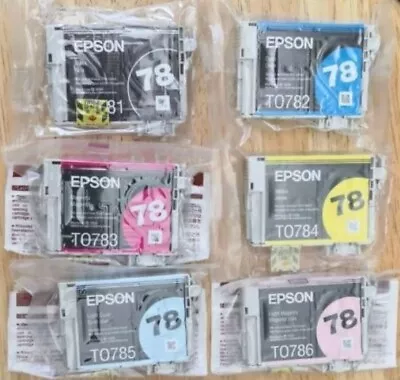 SET 6 Genuine Sealed Epson T0781 T0782 T0783 T0784 Etc Ink Cartridges NO BOX 78 • $59