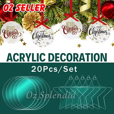 Acrylic Christmas Tree Hanging DIY Decoration Xmas Pendant Bauble Blank Ornament • $12.95