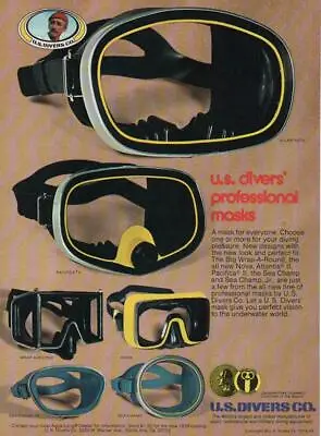 1976 U.S. Divers PRINT AD Vintage Scuba Diver Professional Diving Masks • $14.99