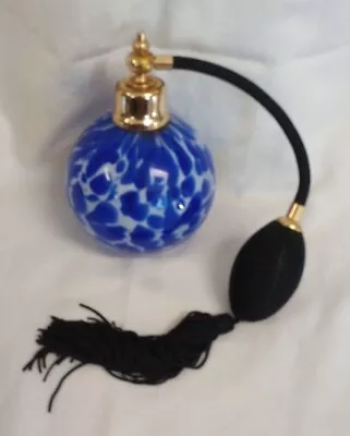 Vintage Blue/White Spotted Murano Style Glass Perfume Bottle Atomizer W/Tassel • $21.99