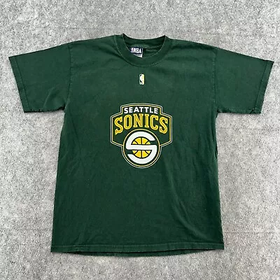 VTG Seattle Supersonics Shirt Mens Medium Green Graphic Short Sleeve NBA 90s • $8.96