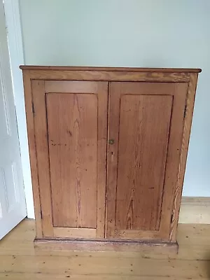 Shabby Chic Antique Victorian Pitch Pine School Cupboard / Bookcase Linen Press • £700