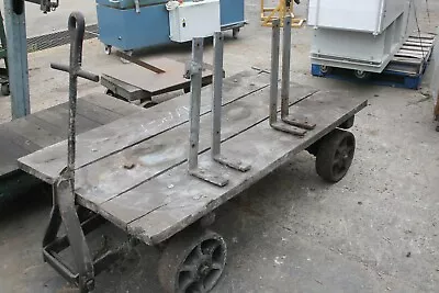 Vintage Industrial Wood Warehouse Cart With Steel Wheels • $349.99