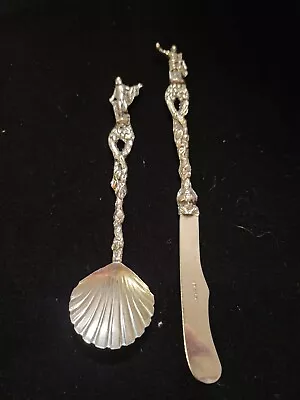 Vintage Ugo Bellini Butter Knife & Sugar Spoon Set Silverplated Italian • $59.01