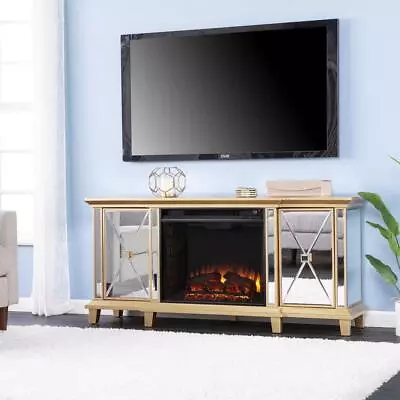 SEI FURNITURE Electric Fireplace TV Stand 27 X58 X15 Wall-Mount Mirrored In Gold • $716.44