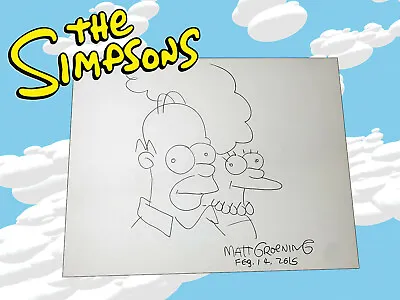 The Simpsons Matt Groening Signed Huge Hand Drawn Homer Marge Sketch Beckett • $7500